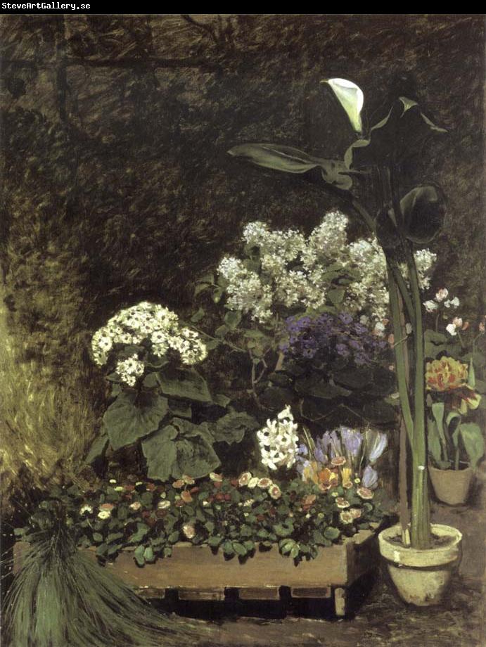Pierre-Auguste Renoir Still Life-Spring Flowers in a Greenhouse